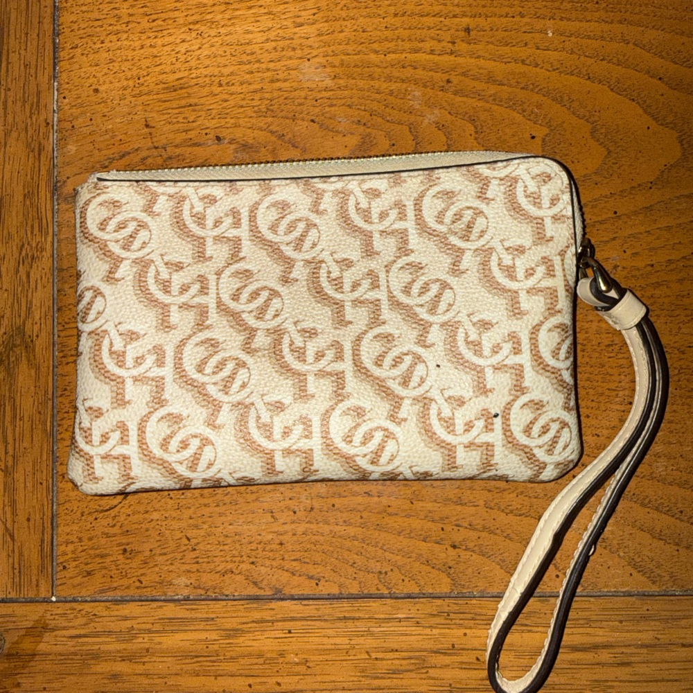 Coach Monogram Canvas Wristlet in Cream and Tan